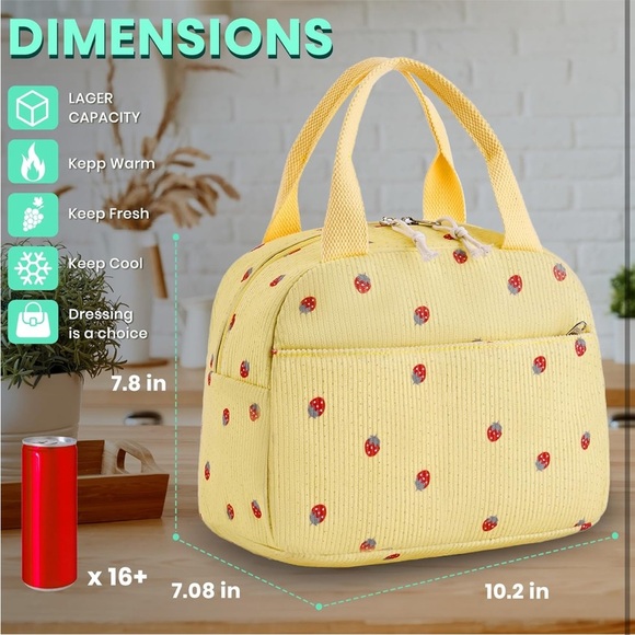 Sunny strawberry corduroy lunch bag - Picture 2 of 4